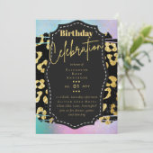 Girly Gold Glitzer Animal Print Birthday JEDES Alt Einladung (Stehend Vorderseite)