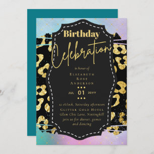 Girly Gold Glitzer Animal Print Birthday JEDES Alt Einladung
