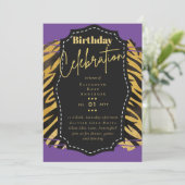 Girly Gold Glitzer Animal Print Birthday JEDES Alt Einladung (Stehend Vorderseite)
