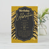 Girly Gold Glitzer Animal Print Birthday JEDES Alt Einladung (Stehend Vorderseite)