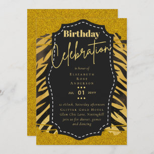 Girly Gold Glitzer Animal Print Birthday JEDES Alt Einladung