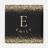 Girly Gold Glitzer Black Monogram Initial Name Magnet (Vorne)