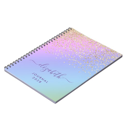 Girly Gold Glitzer Confetti Personalisiert Rainbow Notizblock (Linke Seite)