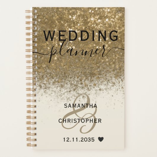 Girly Gold Glitzer Hochzeitsplaner Planer (Vorderseite)