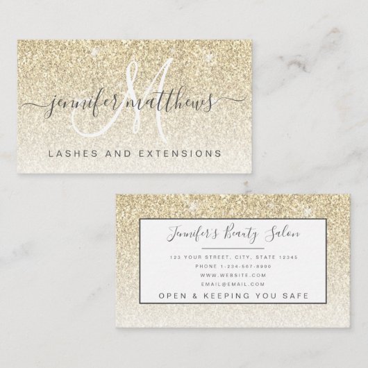 Girly Gold Glitzer Lashes Salon Visitenkarte (Vorne/Hinten)