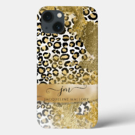 Girly Gold Glitzer Leopard Print Pattern Monogram Case-Mate iPhone Hülle