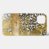 Girly Gold Glitzer Leopard Print Pattern Monogram Case-Mate iPhone Hülle (Rückseite (Horizontal))