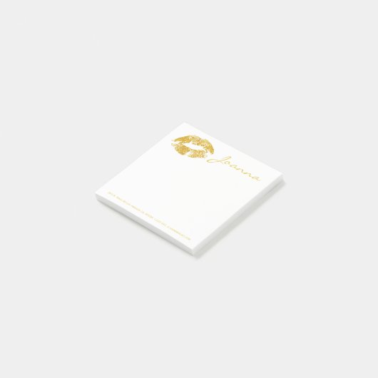 Girly Gold Glitzer Lips Post-it Klebezettel (angewinkelt)