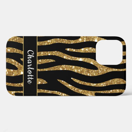 Girly Gold Glitzer Tiger Stripname Case-Mate iPhone Hülle (Rückseite (Horizontal))