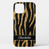 Girly Gold Glitzer Tiger Stripname Case-Mate iPhone Hülle (Rückseite)