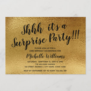 Girly Gold   Glitzer   Überraschendes Party Geburt Einladung