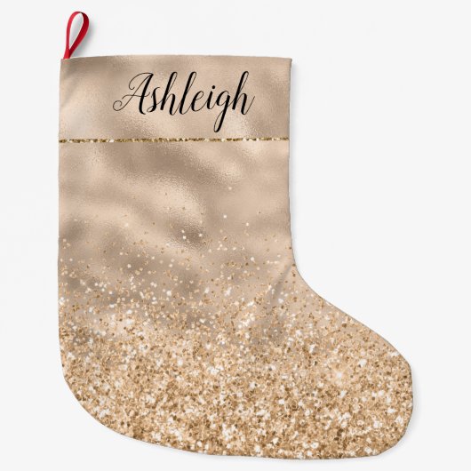 Girly Gold Glitzy Glitzer Sparkor Name Großer Weihnachtsstrumpf (Vorderseite)