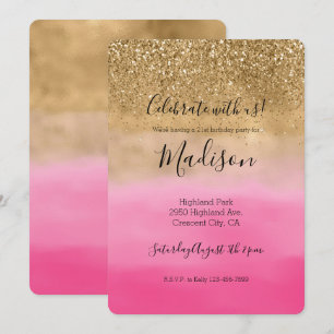Girly Gold Glitzy Sparkle Glitzer Pink Ombre Einladung