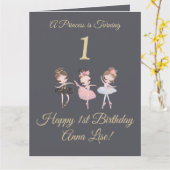 Girly Gold Gray Ballerina Princess 1. Geburtstag Karte (Gelbe Blume)