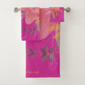 Girly Gold Leaf Fuchsia Blume Badhandtuch Set (Insitu)