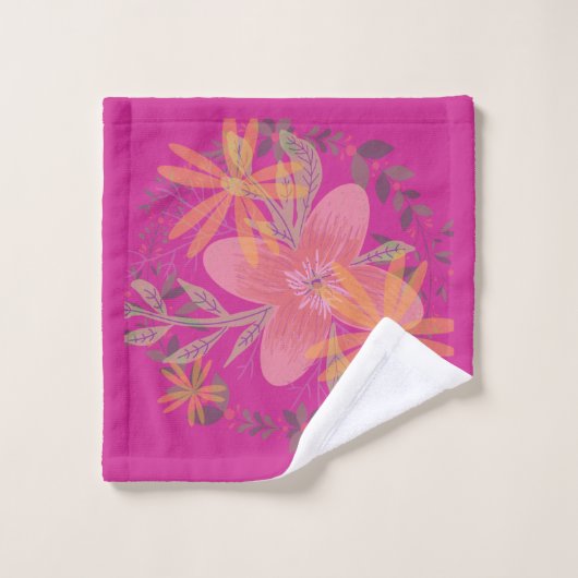 Girly Gold Leaf Fuchsia Blume Badhandtuch Set (Waschlappen)
