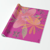 Girly Gold Leaf Fuchsia Blume Geschenkpapier (Ungerollt)