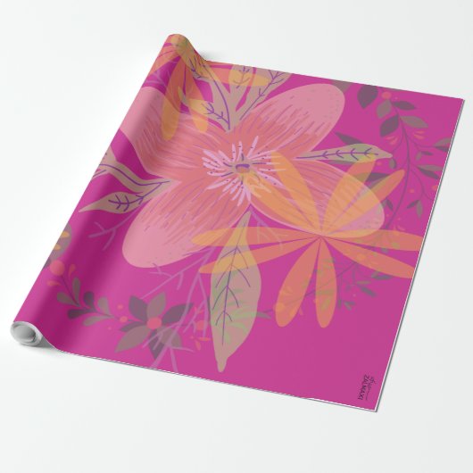 Girly Gold Leaf Fuchsia Blume Geschenkpapier (Ungerollt)