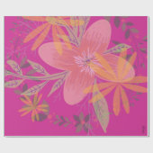 Girly Gold Leaf Fuchsia Blume Geschenkpapier (Flach)