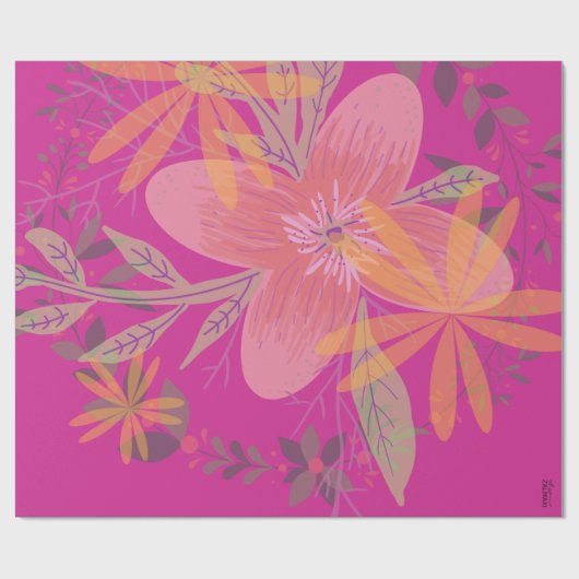 Girly Gold Leaf Fuchsia Blume Geschenkpapier (Flach)
