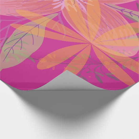 Girly Gold Leaf Fuchsia Blume Geschenkpapier (Ecke)