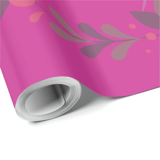 Girly Gold Leaf Fuchsia Blume Geschenkpapier (Rolleneckpunkt)