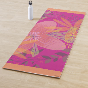 Girly Gold Leaf Fuchsia Blume Muster Yogamatte