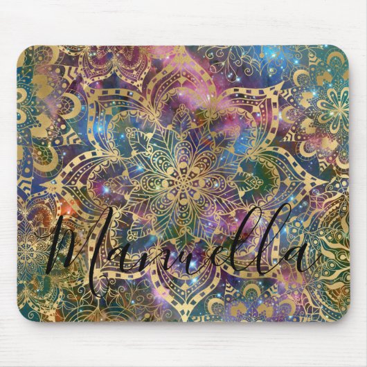 Girly Gold Mandala Galaxy Individuelle Name Monogr Mousepad (Vorne)