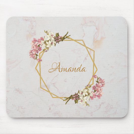 Girly Gold Marmor Rosa Individuelle Name Mousepad (Vorne)