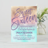 Girly Gold Pink Aquamarin Watercolor Gradient Swee Einladung (Stehend Vorderseite)