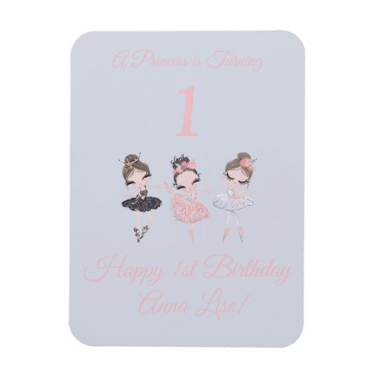 Girly Gold Pink Ballerina Princess 1. Geburtstag Magnet (Vertikal)