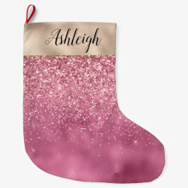 Girly Gold Pink Glitzy Glitzer Sparkone Großer Weihnachtsstrumpf