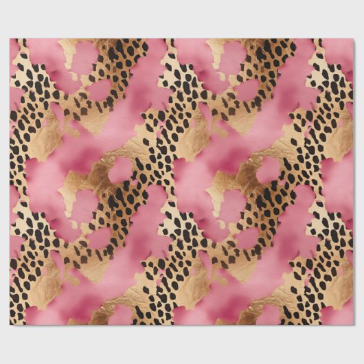 Girly Gold Pink Leopard Geschenkpapier (Flach)