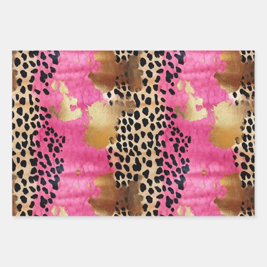 Girly Gold Pink Leopard Geschenkpapier Set (Vorderseite 3)