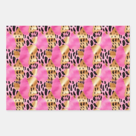 Girly Gold Pink Leopard Geschenkpapier Set (Vorderseite 2)