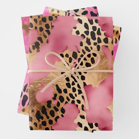 Girly Gold Pink Leopard Geschenkpapier Set (Beispiel)