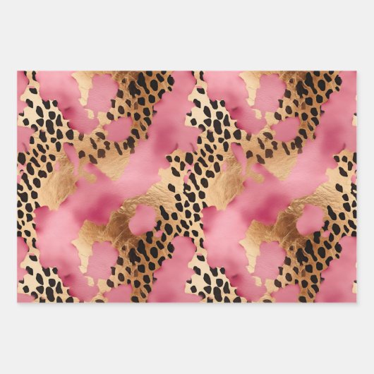 Girly Gold Pink Leopard Geschenkpapier Set (Vorderseite)