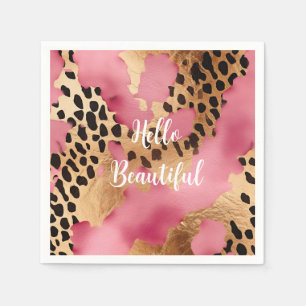 Girly Gold Pink Leopard Serviette
