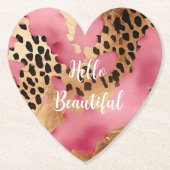 Girly Gold Pink Leopard Untersetzer (Vorderseite)