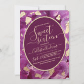 Girly Gold Plum Lilac Akrylpinsel Sweet 16 Einladung (Vorderseite)