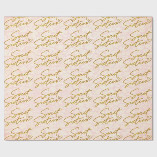 Girly Gold Sweet 16 auf Blush Pink Geschenkpapier (Flach)