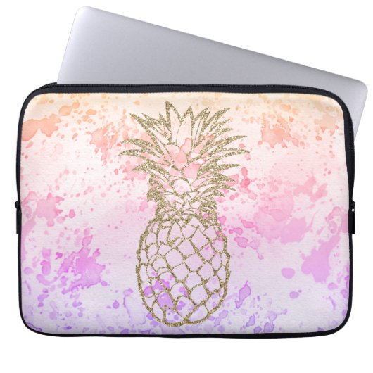 Girly Goldananas-Rosa-Aquarell-Laptop-Hülse Laptopschutzhülle (Vorderseite)