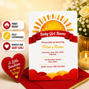 Girly Golden Sun Baby Girl Shower Namensenthüllung Einladung
