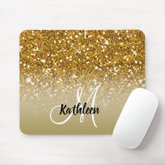 Girly GoldGlitzer-Glitzern-Monogramm-Name Mousepad (Mit Mouse)