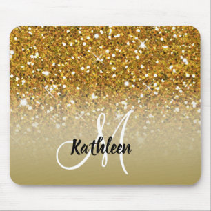 Girly GoldGlitzer-Glitzern-Monogramm-Name Mousepad
