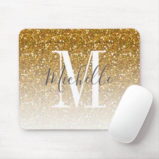 Girly GoldGlitzer Ombre Schein-Monogramm-Name Mousepad (Mit Mouse)
