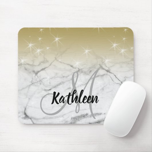 Girly GoldGlitzern-grauer Marmormonogramm-Name Mousepad (Mit Mouse)