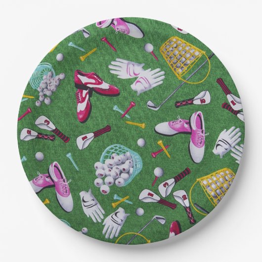 Girly Golf-Muster-Papier-Teller Pappteller (Vorderseite)