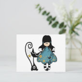 Girly Goth Girl mit Black Cat Postkarte (Stehend Vorderseite)