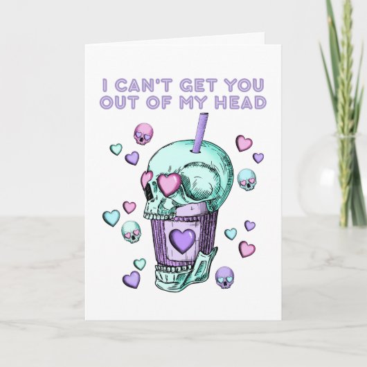 Girly Goth Valentines Schädelherzen Boba Cup Stroh Karte (Vorderseite)